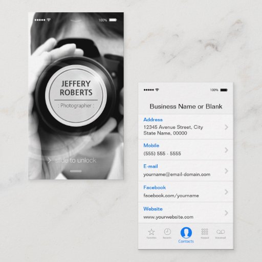 Customizable Creative iPhone iOS Style - Modern Photographer Business Card