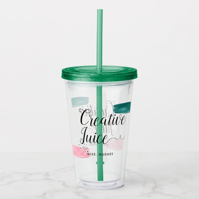 Creative Juice Typographic Pink & Green Abstract Acrylic Tumbler (Front)
