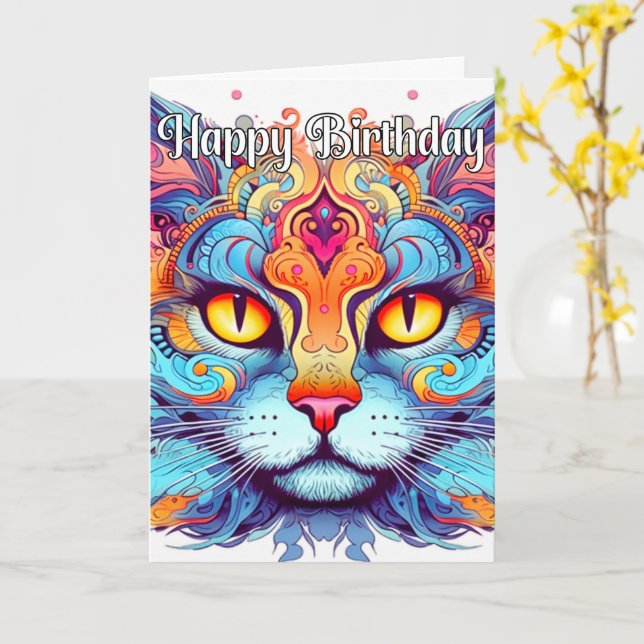 Creative Kitty Cat Illustration Card (Yellow Flower)