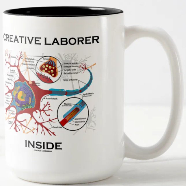 Creative Laborer Inside (Neuron / Synapse) Two-Tone Coffee Mug (Are you a creative person? Here's a mug featuring a neuron/synapse for the creative laborer!)