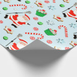 Creative Lacrosse Christmas Wrapping Paper<br><div class="desc">Creative lacrosse holiday gift wrap featuring Santa with a lax stick surrounded by Christmas treats.</div>