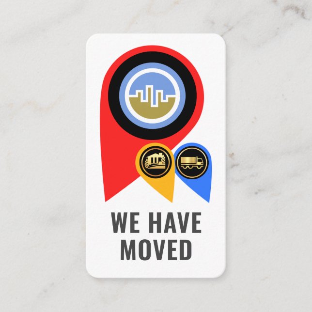 Creative Location Icons Office Moving Business Card (Front)