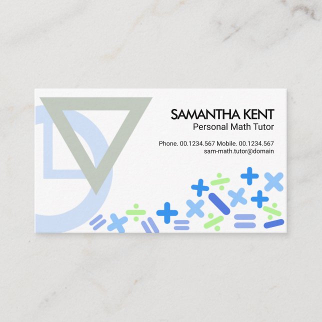 Creative Mathematics Symbols Motif Math Tutor Business Card (Front)