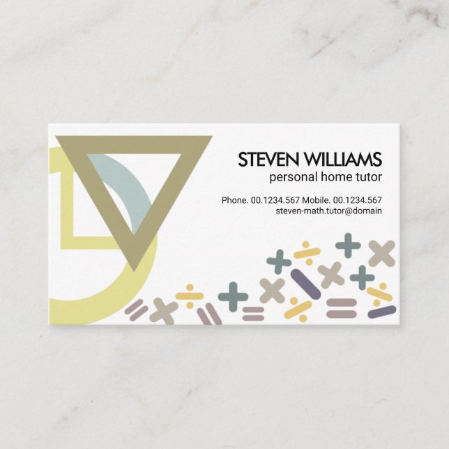 Creative Mathematics Symbols Motif Tutor Business Card (Front)