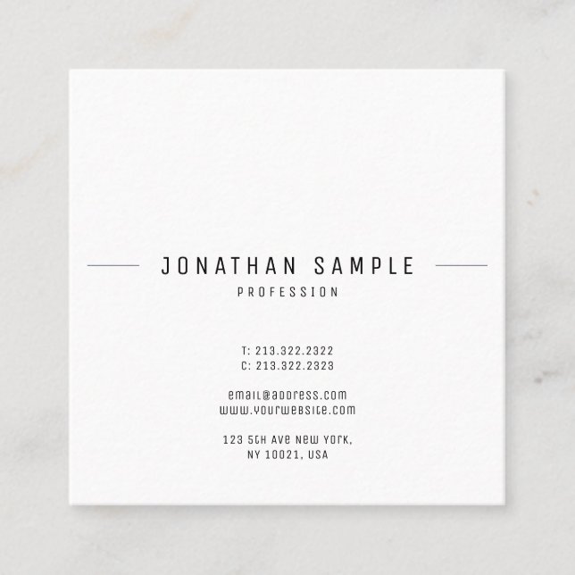 Creative Minimalist Design Trendy Template Modern Square Business Card (Front)