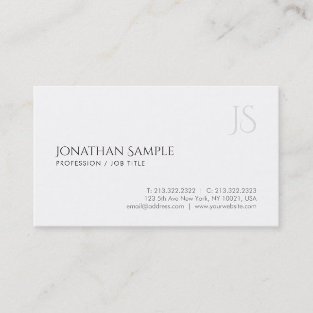 Creative Minimalist Elegant Trendy Monogram Plain Business Card (Front)