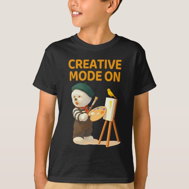 Creative Mode On: Painter Bichon Dog Artist Art T-Shirt (Front)
