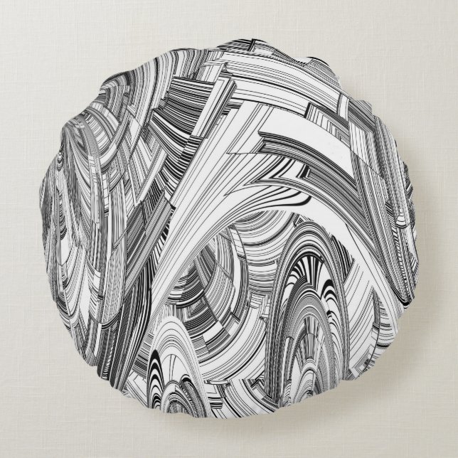 Creative Modern Art Black and White Round Pillow (Back)