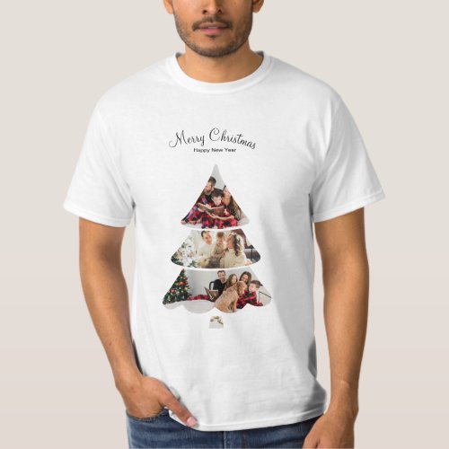 Creative Modern Christmas Tree Photo Collage T_Shirt