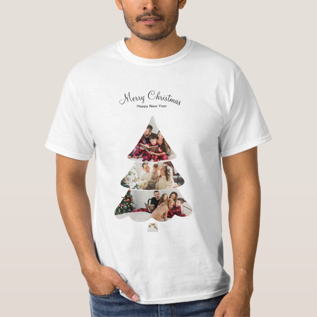 Creative Modern Christmas Tree Photo Collage T-Shirt (Front)