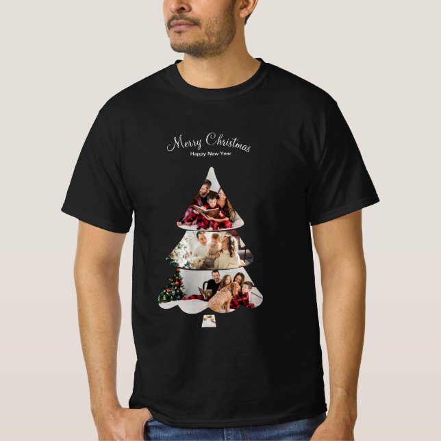 Creative Modern Christmas Tree Photo Collage T-Shirt (Front)
