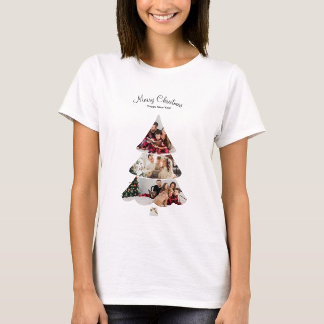 Creative Modern Christmas Tree Photo Collage T-Shirt (Front)