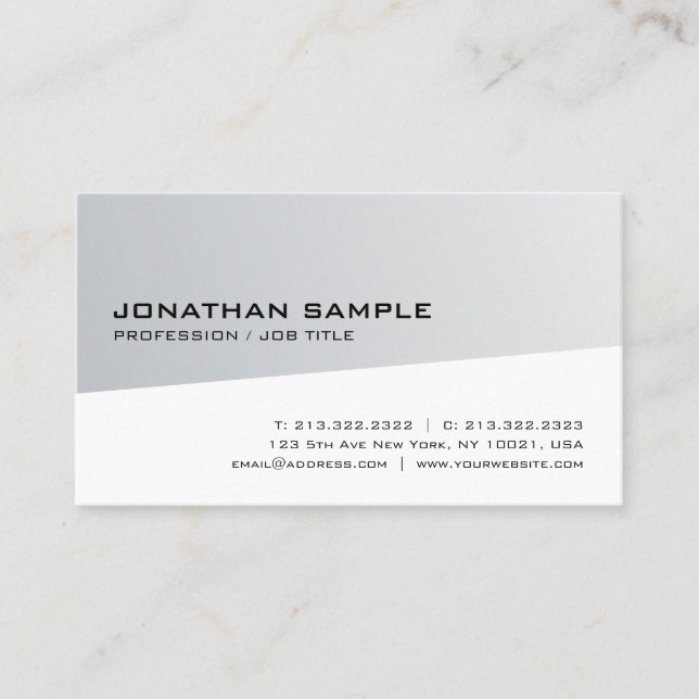 Creative Modern Design Silver White Trendy Plain Business Card (Front)