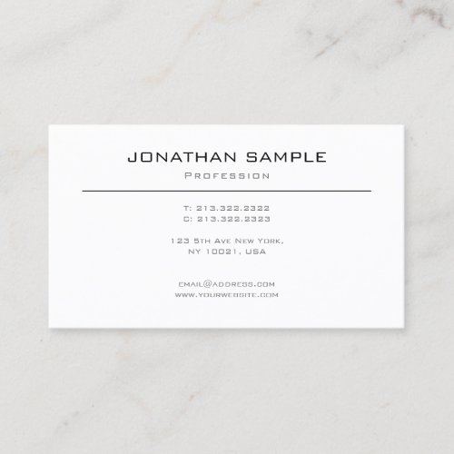Creative Modern Design Sleek Plain White Trendy Business Card