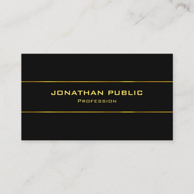 Creative Modern Elegant Black Template Gold Name Business Card (Front)