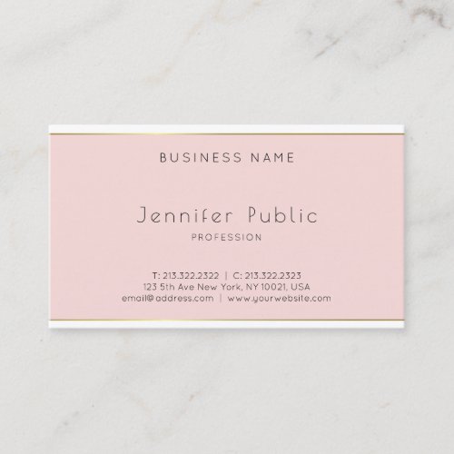 Creative Modern Minimalist Pink Gold White Plain Business Card