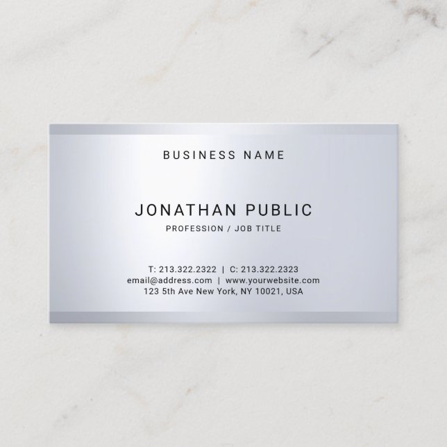 Creative Modern Minimalistic Silver Look Template Business Card (Front)