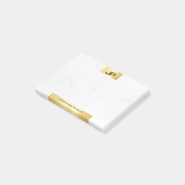 Creative Modern Monogram Gold Marble Initials Post-it Notes (Angled)