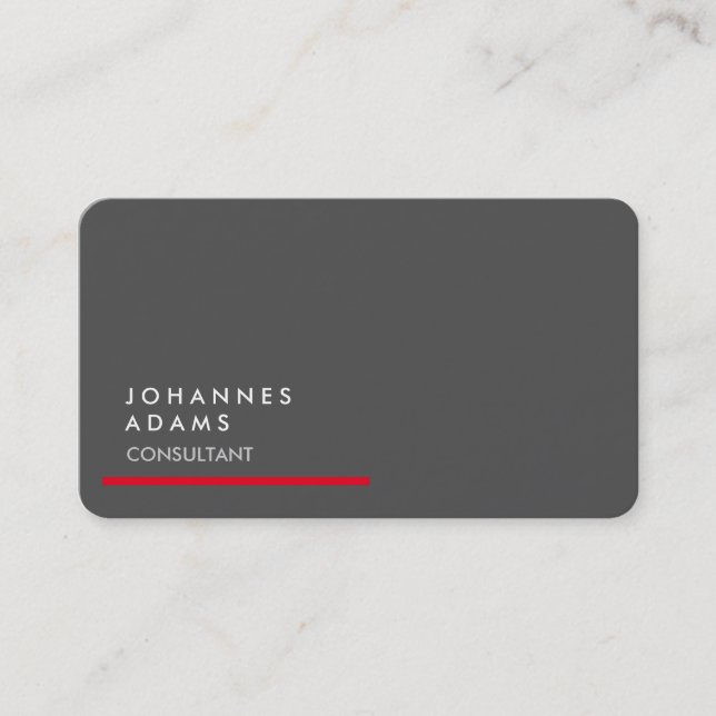 Creative Modern Plain Gray Red Trendy Business Card (Front)