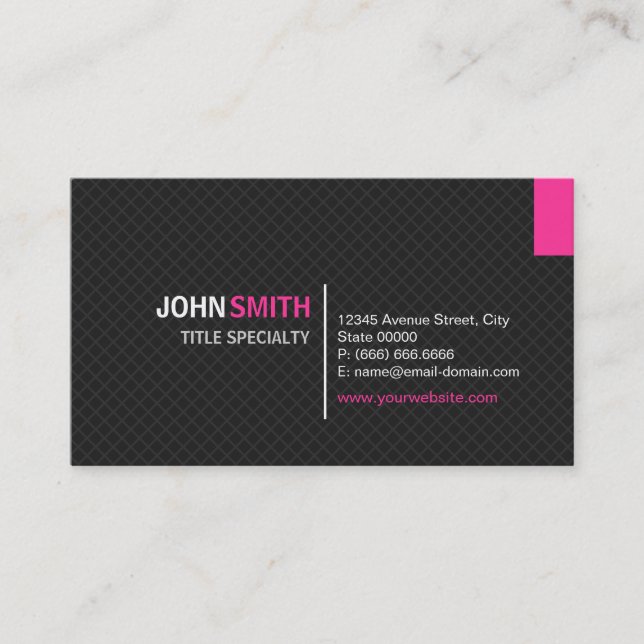Creative Modern Twill Grid - Black and Pink Business Card (Front)