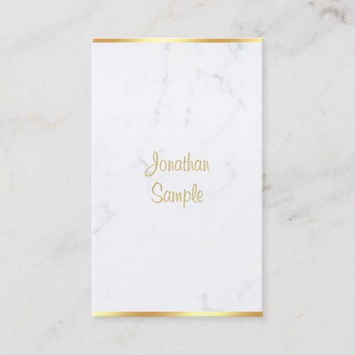 Creative Modern White Marble Gold Hand Script Luxe Business Card