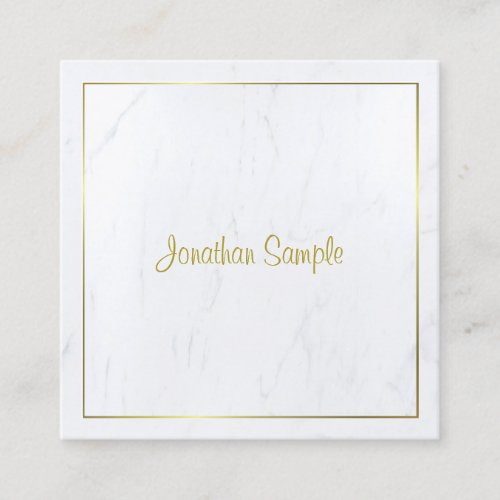 Creative Modern White Marble Gold Script Luxurious Square Business Card
