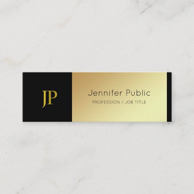 Creative Monogram Black and Gold Design De Luxe Mini Business Card (Front)