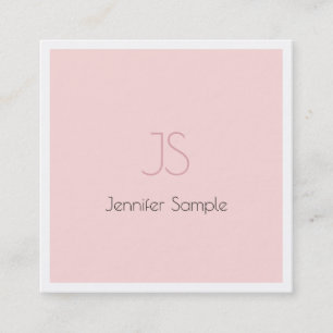 Creative Monogram Design Clean Pink Plain Luxury Square Business Card