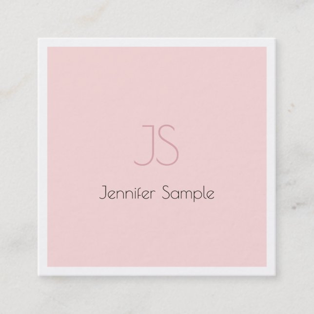 Creative Monogram Design Clean Pink Plain Luxury Square Business Card (Front)