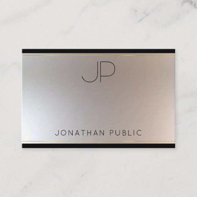 Creative Monogram Gold Silver Elegant Modern Luxe Business Card (Front)