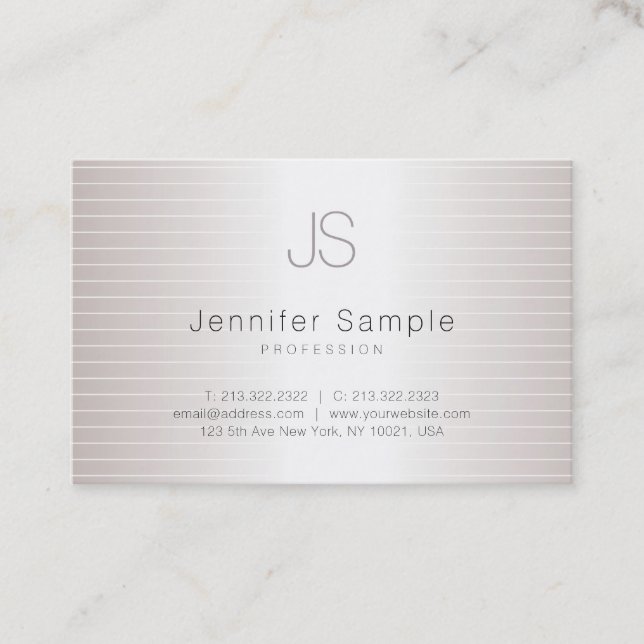 Creative Monogram Modern Salon Silver Template Business Card (Front)