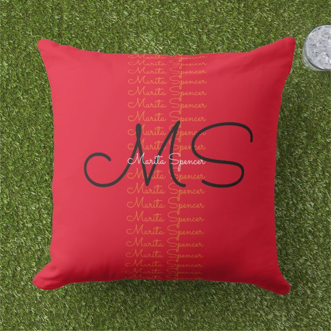 Creative Monogram (name&initials) Typography red Throw Pillow (Grass)