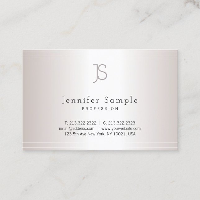 Creative Monogram Template Modern Silver Salon Business Card (Front)