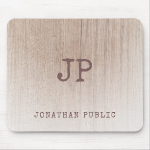 Creative Monogram Wood Look Template Distressed Mouse Pad