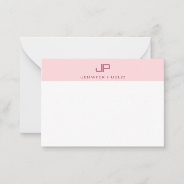 Creative Monogrammed Blush Pink Minimalist Trendy Note Card (Front)