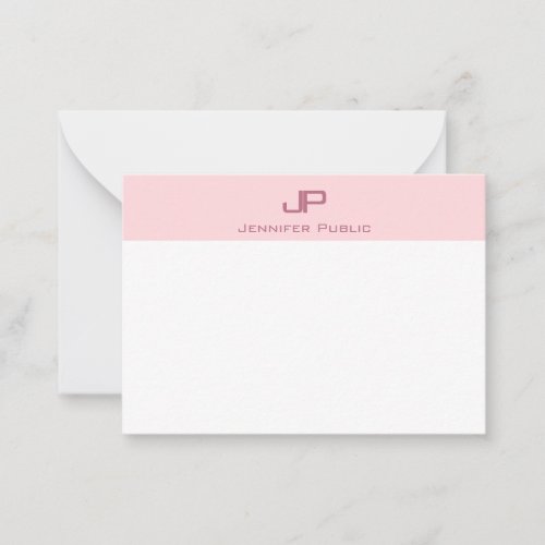Creative Monogrammed Blush Pink Minimalist Trendy Note Card