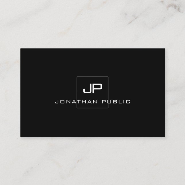 Creative Monogrammed Modern Black White Plain Business Card (Front)