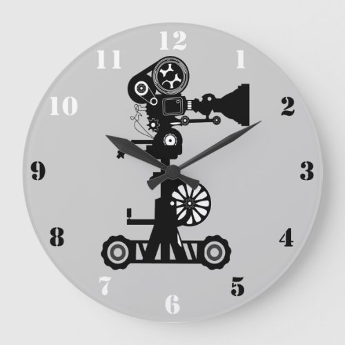 CREATIVE MOVIE CAMERA WITH BLACK  WHITE NUMERALS LARGE CLOCK