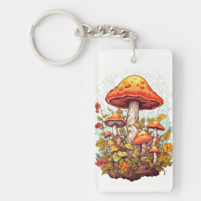 Creative Mushroom Forest Illustration Keychain (Front)