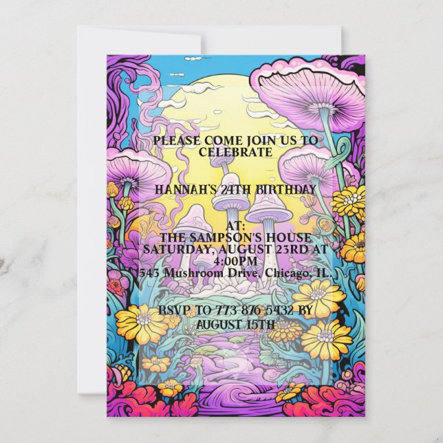 Creative Mushroom Forest Print Birthday Party Invitation (Front)