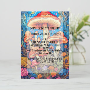 Creative Mushroom Illustration Birthday Party Invitation