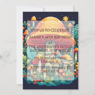 Creative Mushroom Illustration Birthday Party Invitation