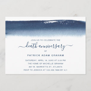 Creative Navy Blue Watercolor Death Anniversary Invitation