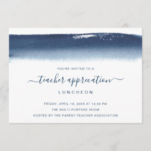 Creative Navy Blue Watercolor Teacher's Day Invitation