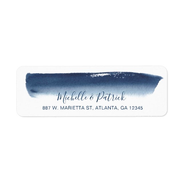 Creative Navy Brushstroke Wedding Return Address Label (Front)