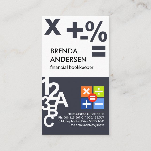 Creative Numbers Symbols Financial Business Card (Front)