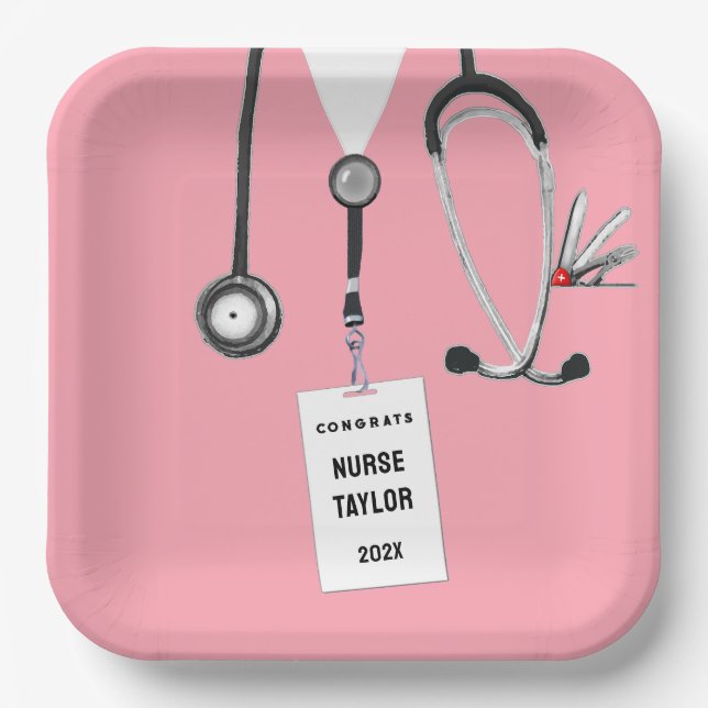 Creative Nurse Graduation Party Pink Paper Plates (Front)