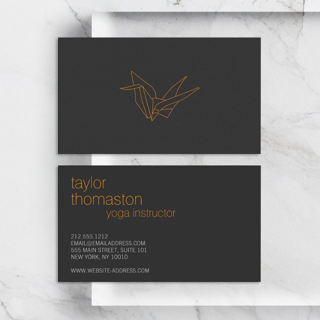 Creative Origami Crane Orange on Dark Gray Business Card (Creator Uploaded)