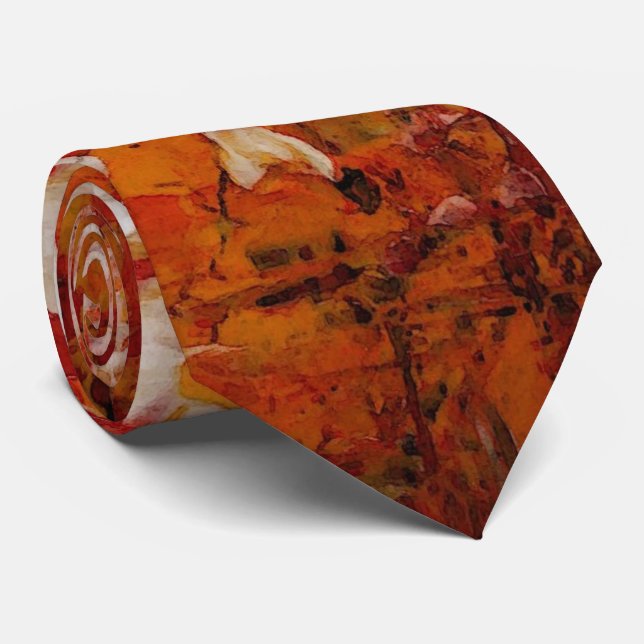 Creative Original Orange Red Abstract Art Modern Neck Tie (Rolled)