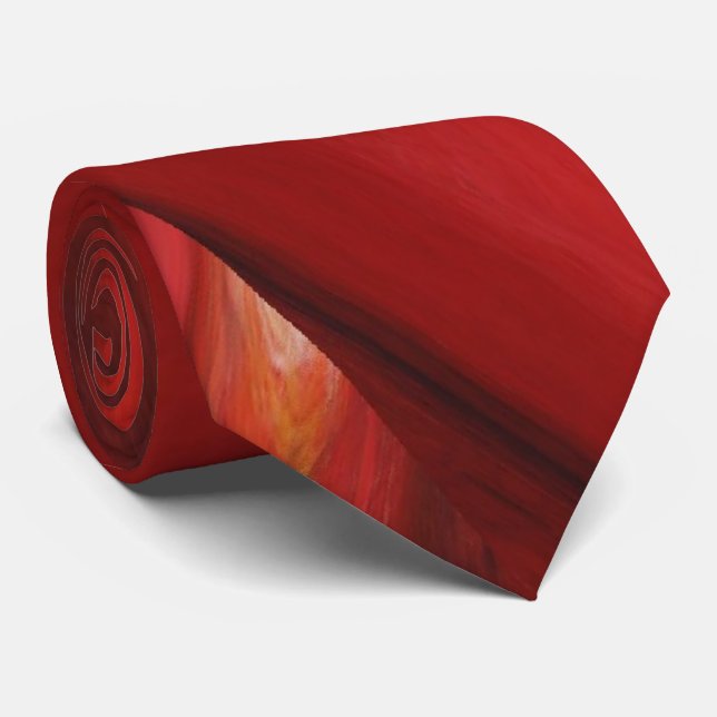 Creative Original Red Brownish Abstract Art Modern Neck Tie (Rolled)